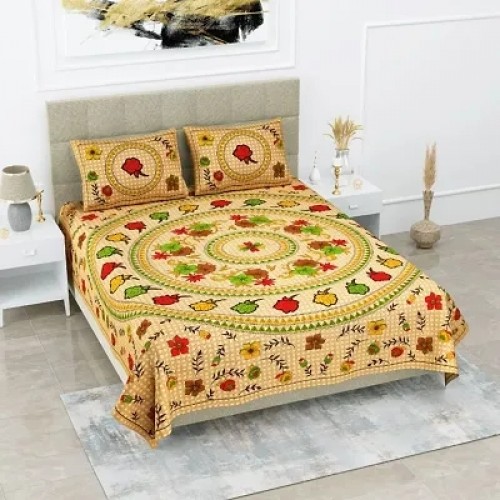 104 TC Cotton Double Jaipuri Prints Flat Bedsheet