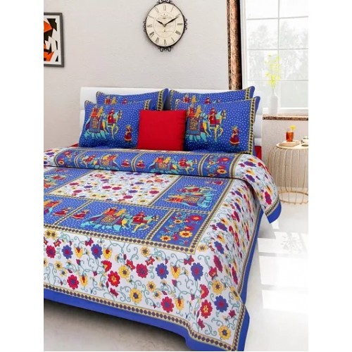 104 TC Cotton Double Jaipuri Prints Flat Bedsheet