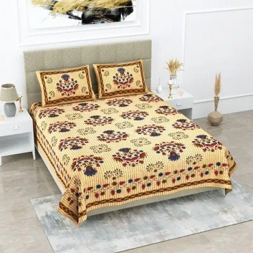 104 TC Cotton Double Jaipuri Prints Flat Bedsheet