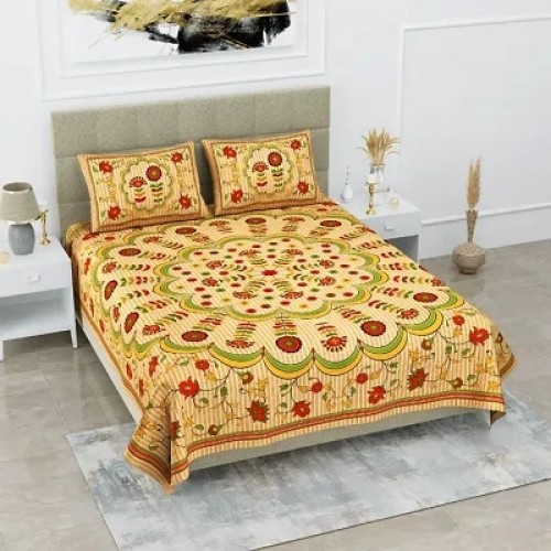 104 TC Cotton Double Jaipuri Prints Flat Bedsheet