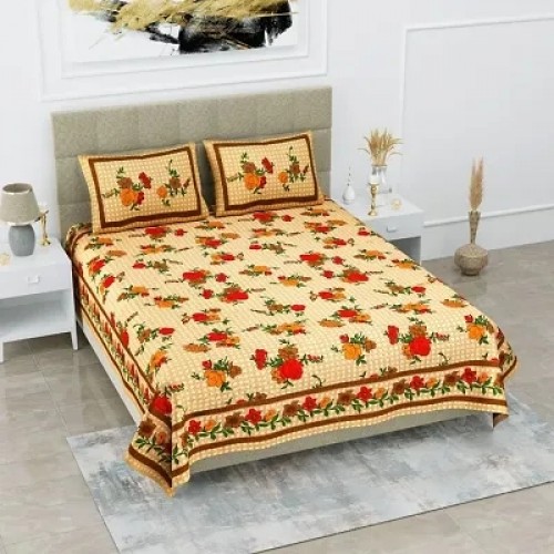 104 TC Cotton Double Jaipuri Prints Flat Bedsheet