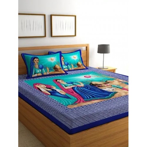 104 TC Cotton Double Jaipuri Prints Flat Bedsheet