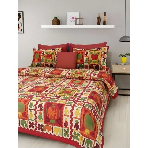 104 TC Cotton Double Jaipuri Prints Flat Bedsheet