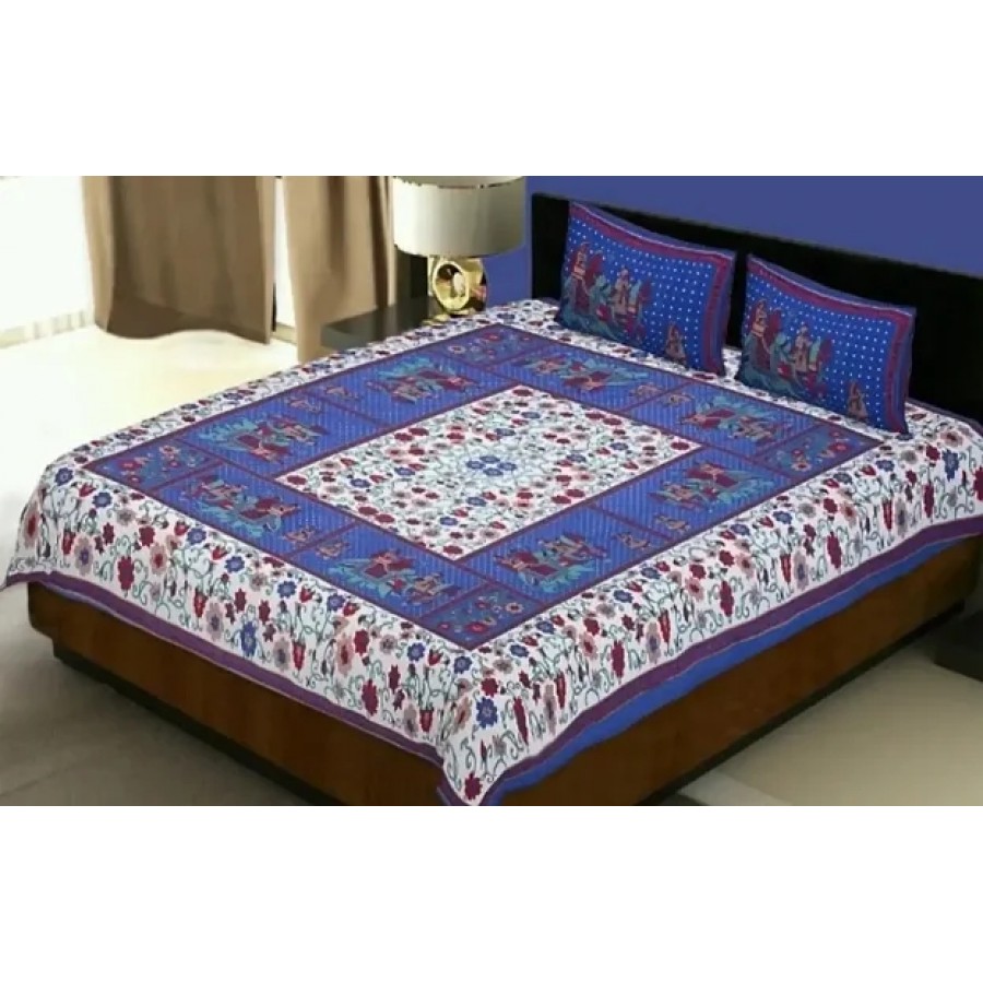 104 TC Cotton Double Jaipuri Prints Flat Bedsheet