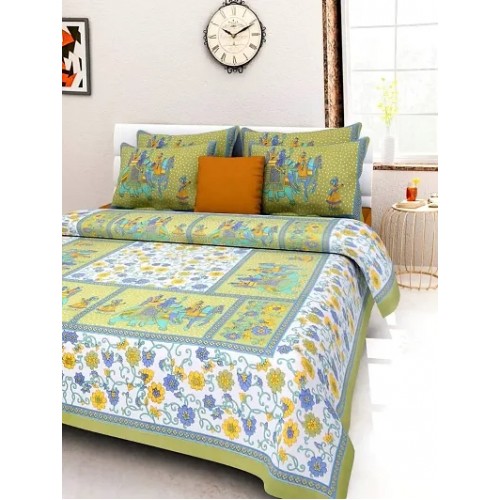 104 Tc Cotton Double Jaipuri Prints Flat Bedsheet