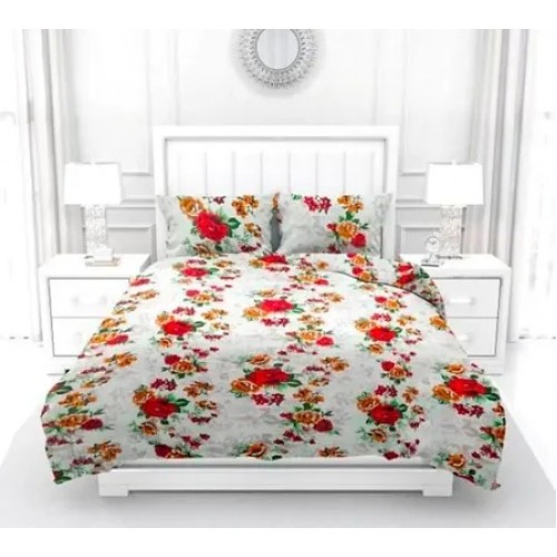 144 TC 3D Printed Polycotton Double Bedsheet with 2 Pillow Covers