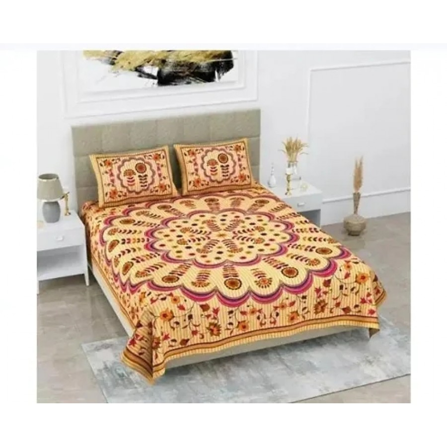 Beautiful Cotton Double  Bedsheet with 2 Pillowcovers