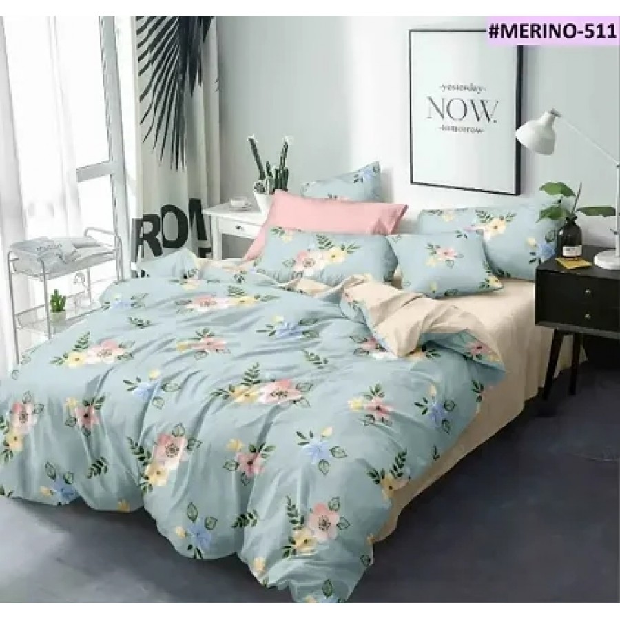 Beautiful Glace Cotton Printed Double Bedsheet with Two Pillow Covers