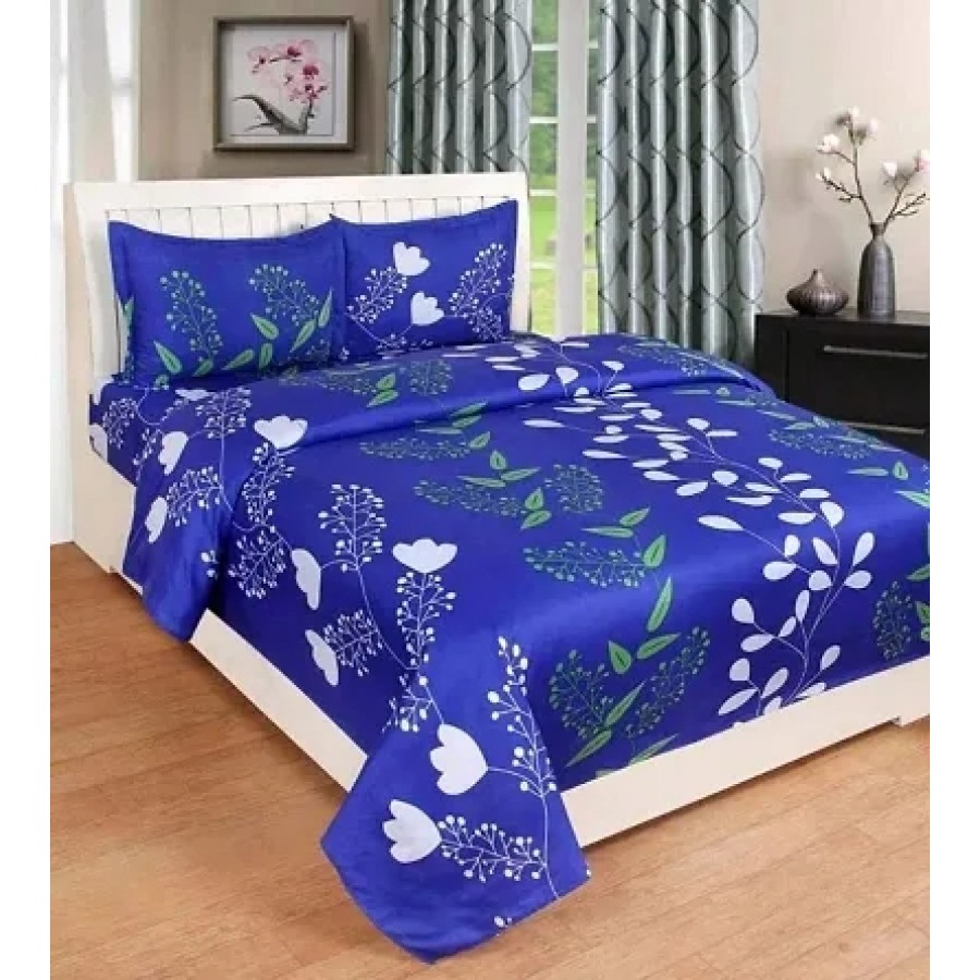 Beautiful Polycotton Floral Print Double Bedsheet With 2 Pillow Covers