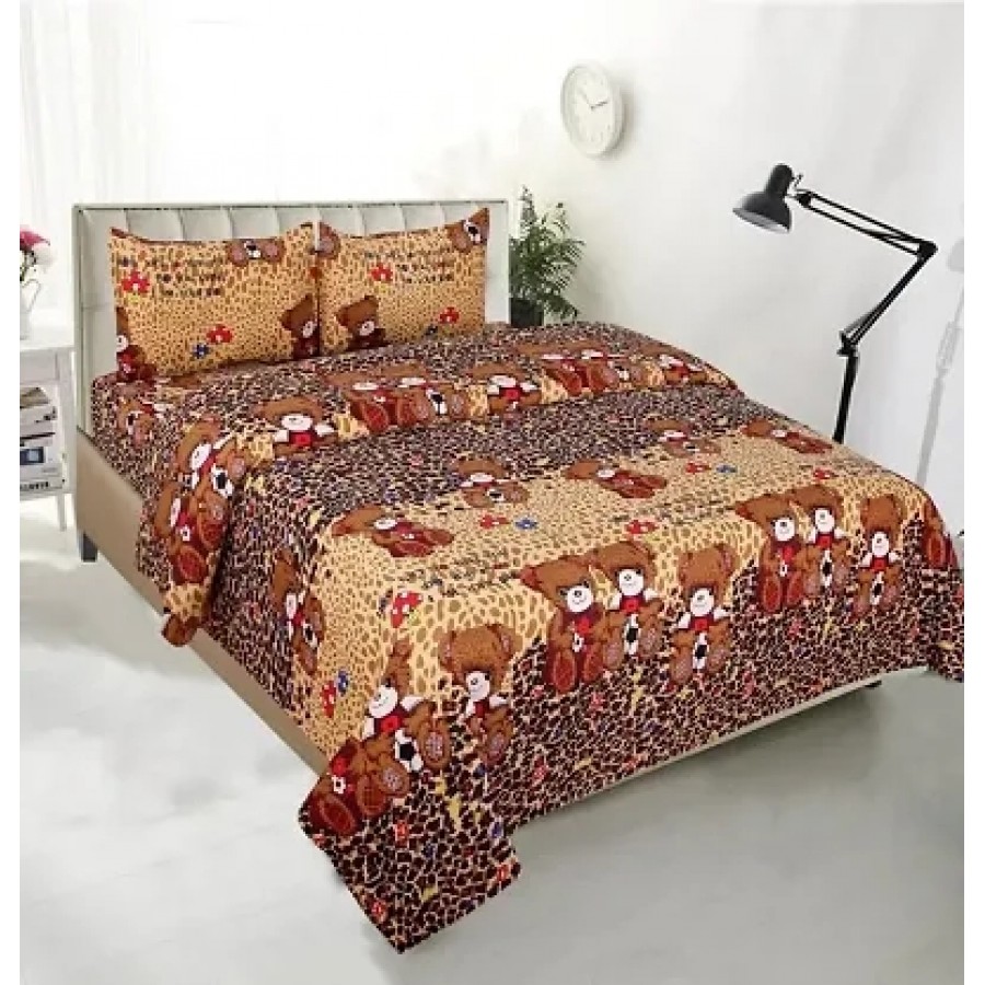 Cartoon Printed Double Bedsheet with 2 Pillow Covers