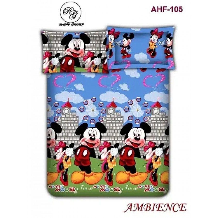 Cartoon Printed  Multicoloured  Polycotton Bedsheet with 2 Pillow Covers