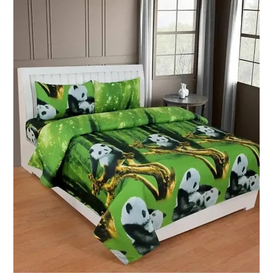 Cartoon Printed Polycotton Double Bedsheet With Two Pillow Covers