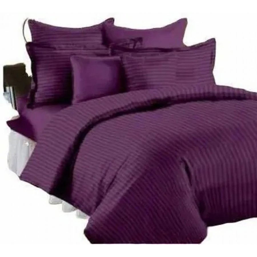 Classic Cotton Striped Purple Bedsheet with Pillow Covers