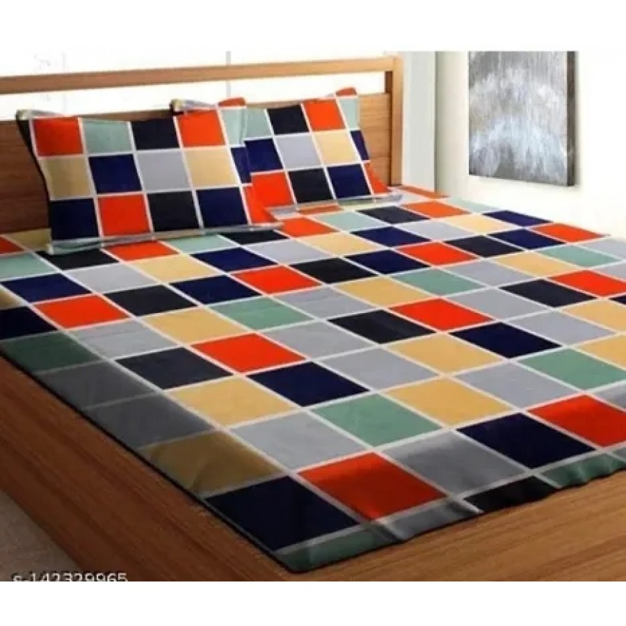 Classic Glace Cotton Checked Double Bedsheet with Pillow Covers