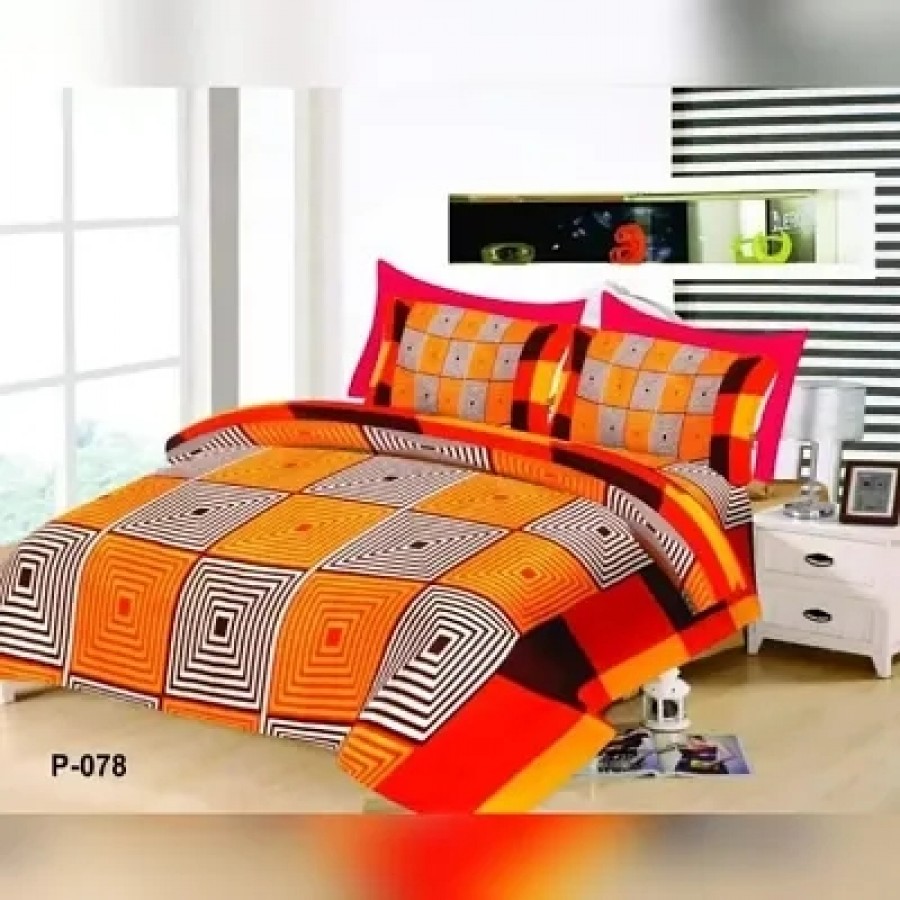 Classic Polycotton Printed Double Bedsheet With 2 Pillow Covers