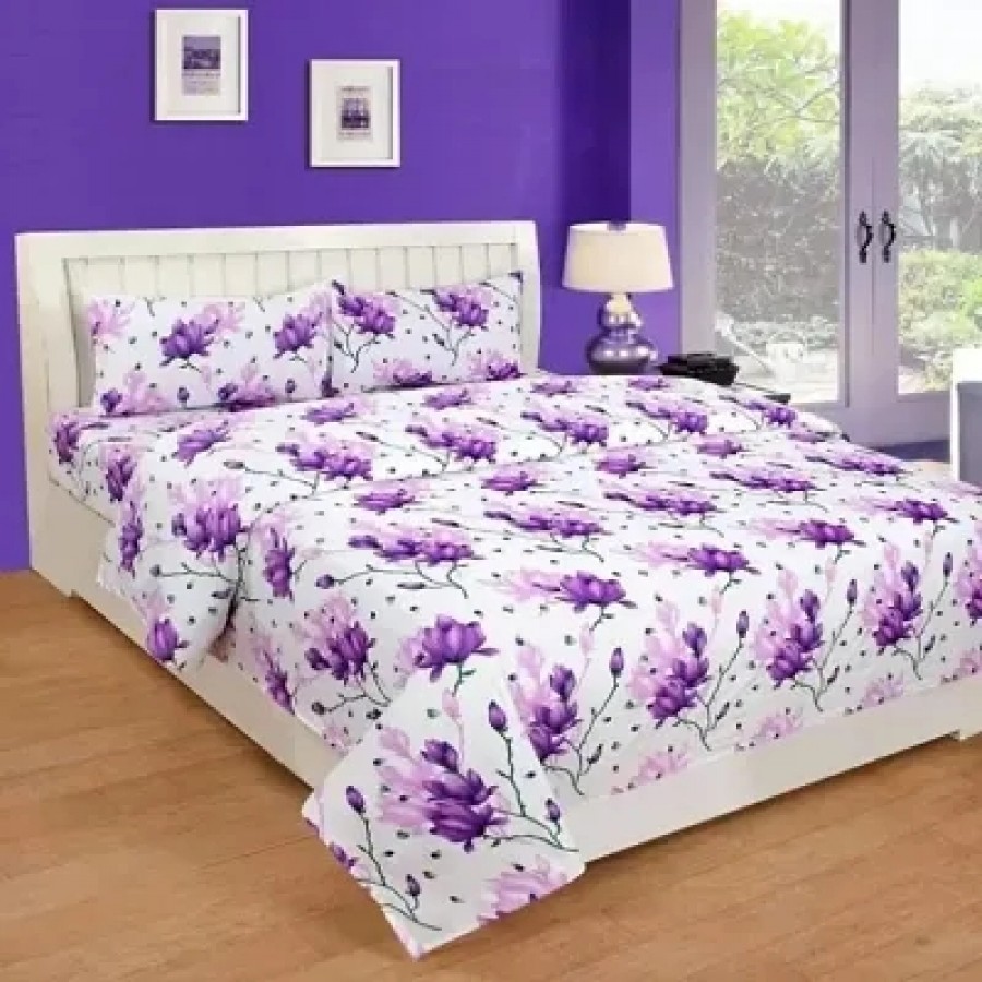 Classic Polycotton Printed Double Bedsheet With 2 Pillow Covers