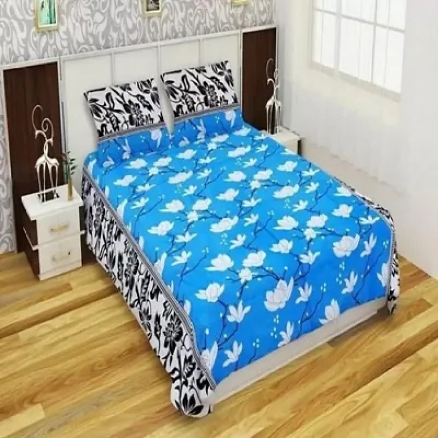 Classic Polycotton Printed Double Bedsheet With 2 Pillow Covers