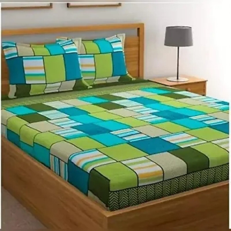 Classic Polycotton Printed Double Bedsheet With 2 Pillow Covers