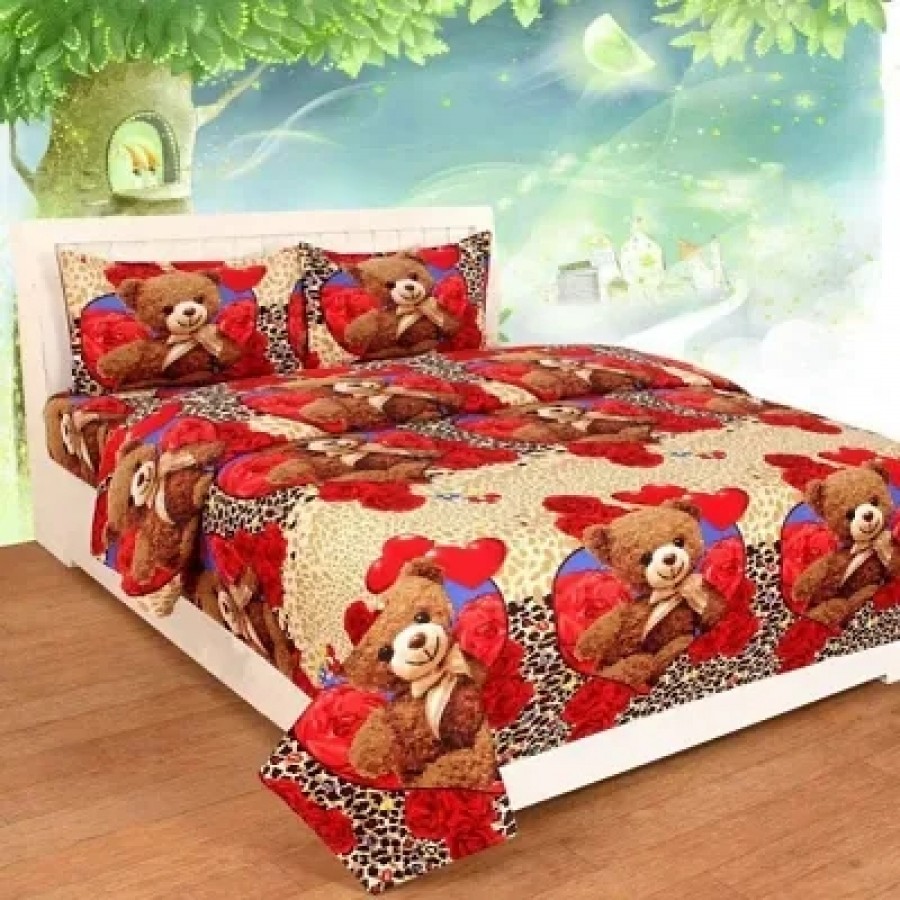 Classic Polycotton Printed Double Bedsheet With Pillow Covers