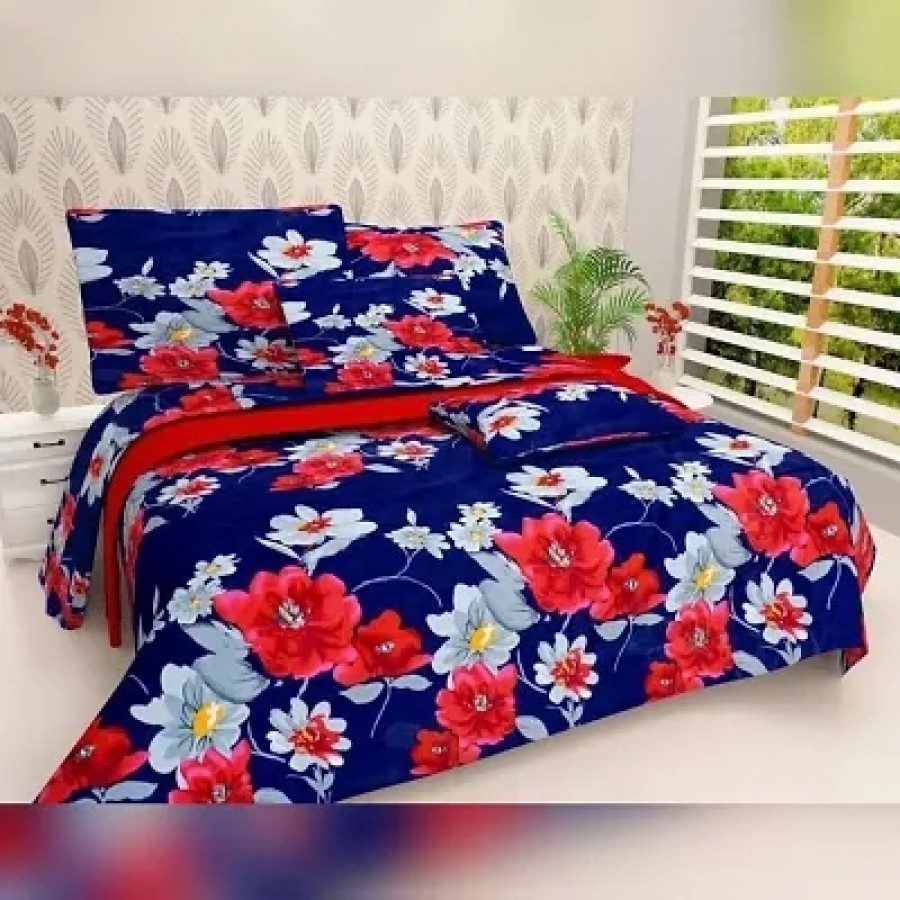 Classic Polycotton Printed Double Bedsheet with Pillow Covers