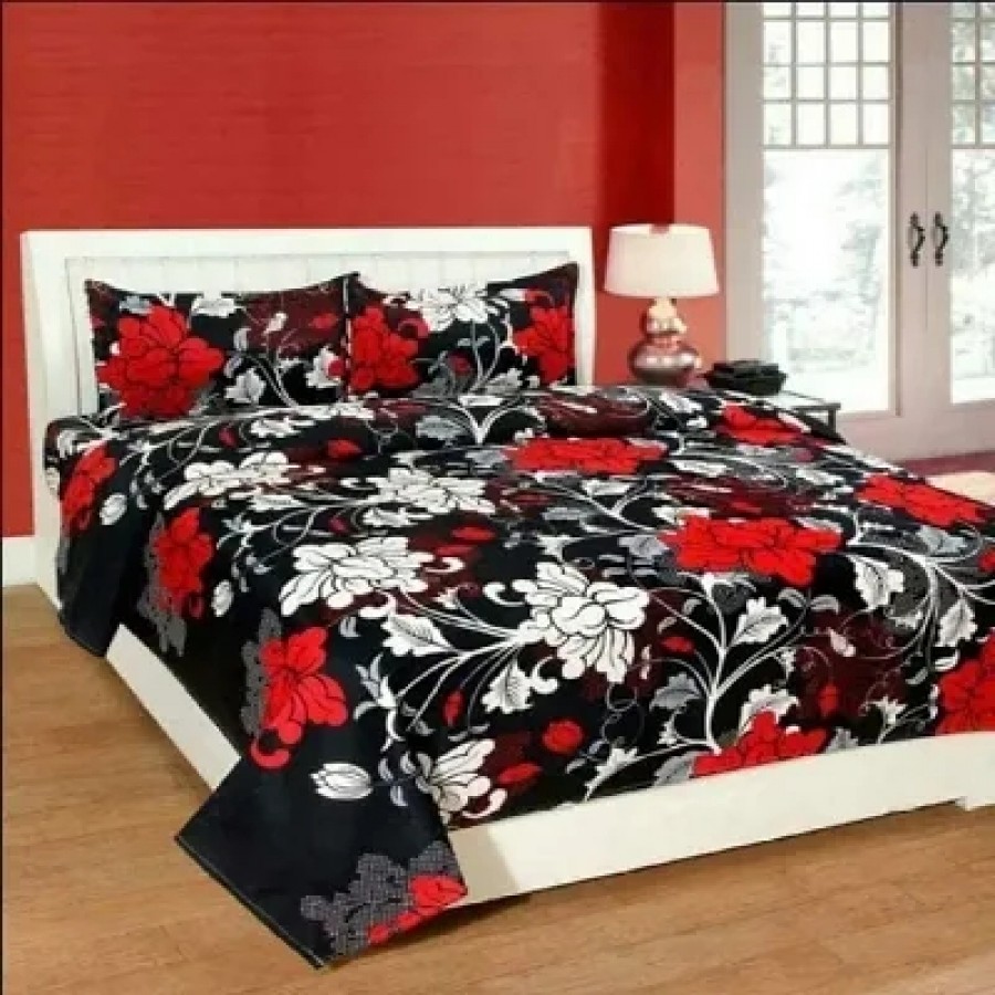 Classic Polycotton Printed Double Bedsheet with Pillow Covers