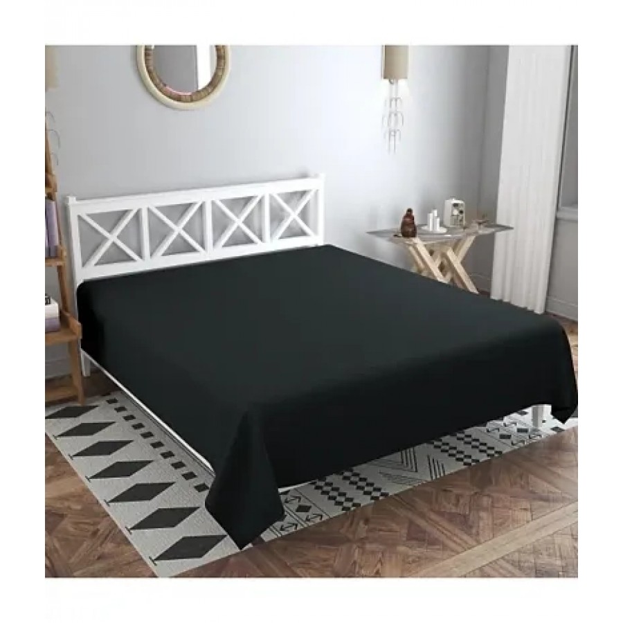 Comfortable Black Cotton Blend Solid Double Bedsheet Only