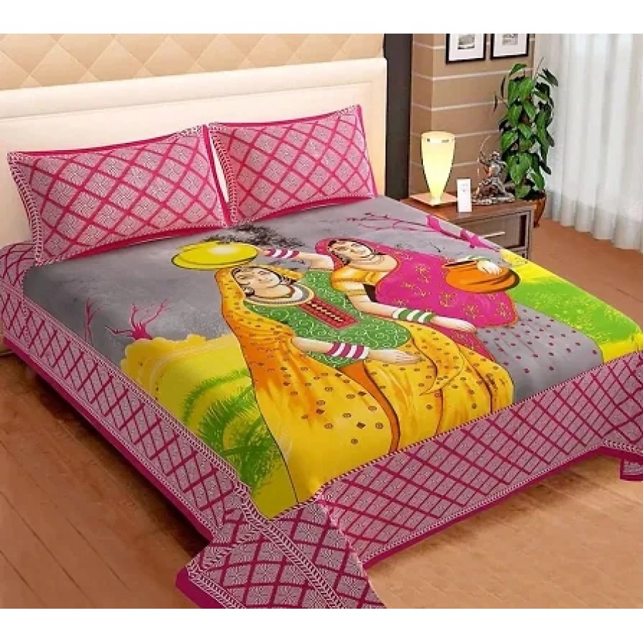 Comfortable Cotton Flat Queen Bedsheet with 2 Pillow Covers