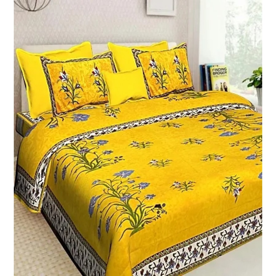 Comfortable Cotton Jaipuri Printed Double Bedsheet with 2 Pillow Covers