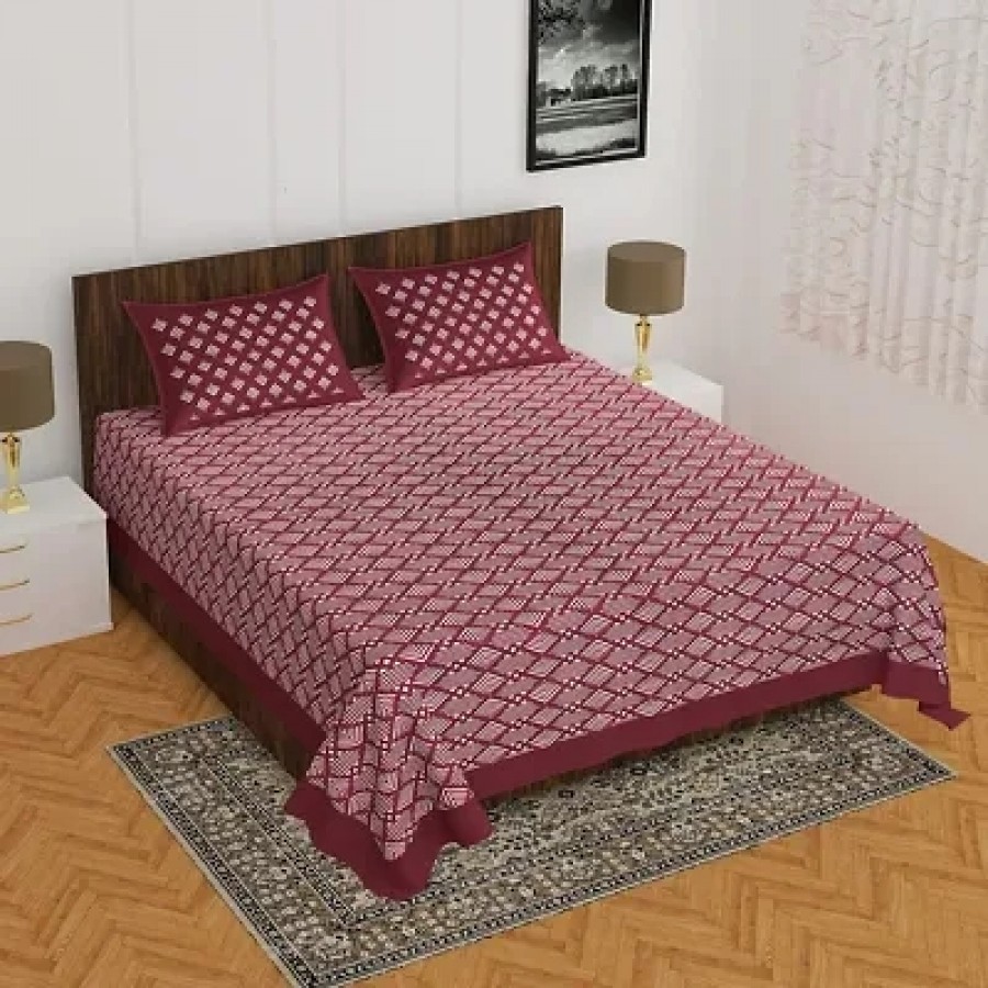 Comfortable Cotton Jaipuri Printed Double Bedsheet with Two Pillow Covers