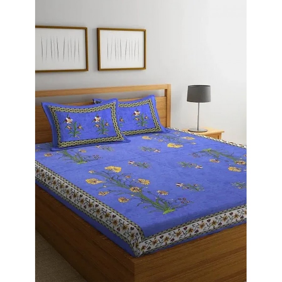 Comfortable Cotton Jaipuri Printed Double Bedsheet with Two Pillow Covers