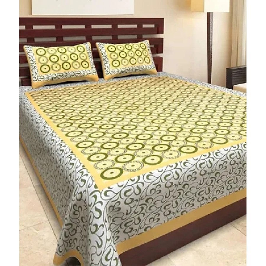 Comfortable Cotton Jaipuri Printed Double Bedsheet with Two Pillow Covers