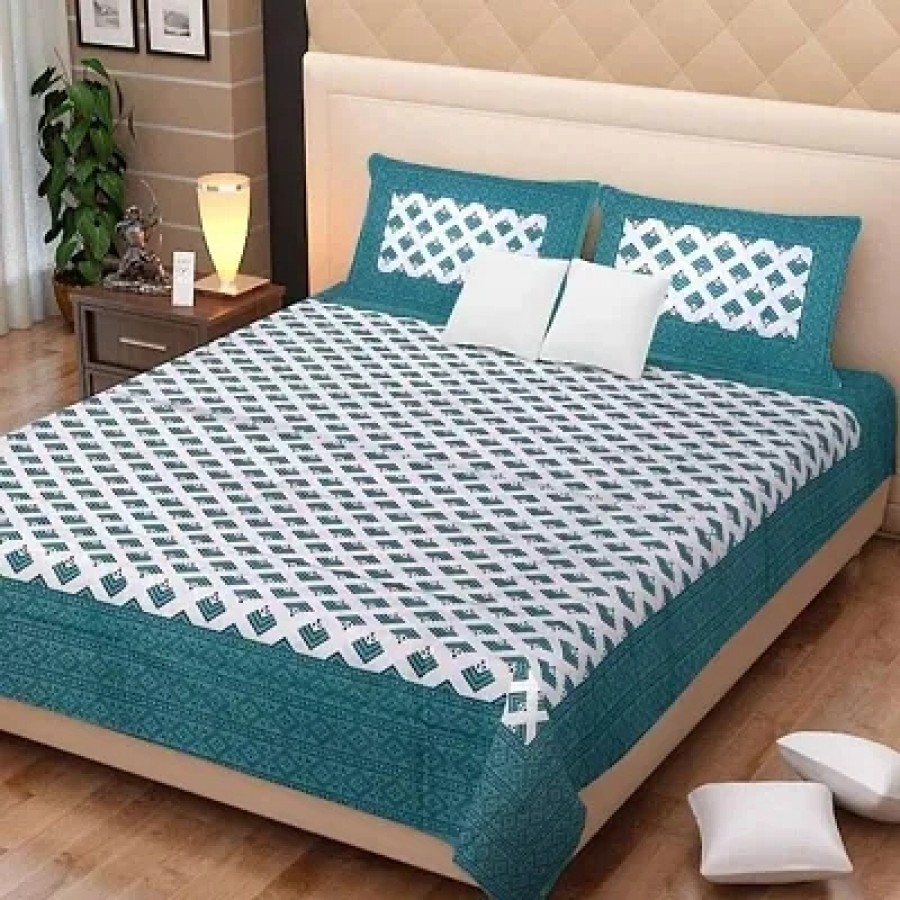 Comfortable Cotton Jaipuri Printed Double Bedsheet with Two Pillow Covers