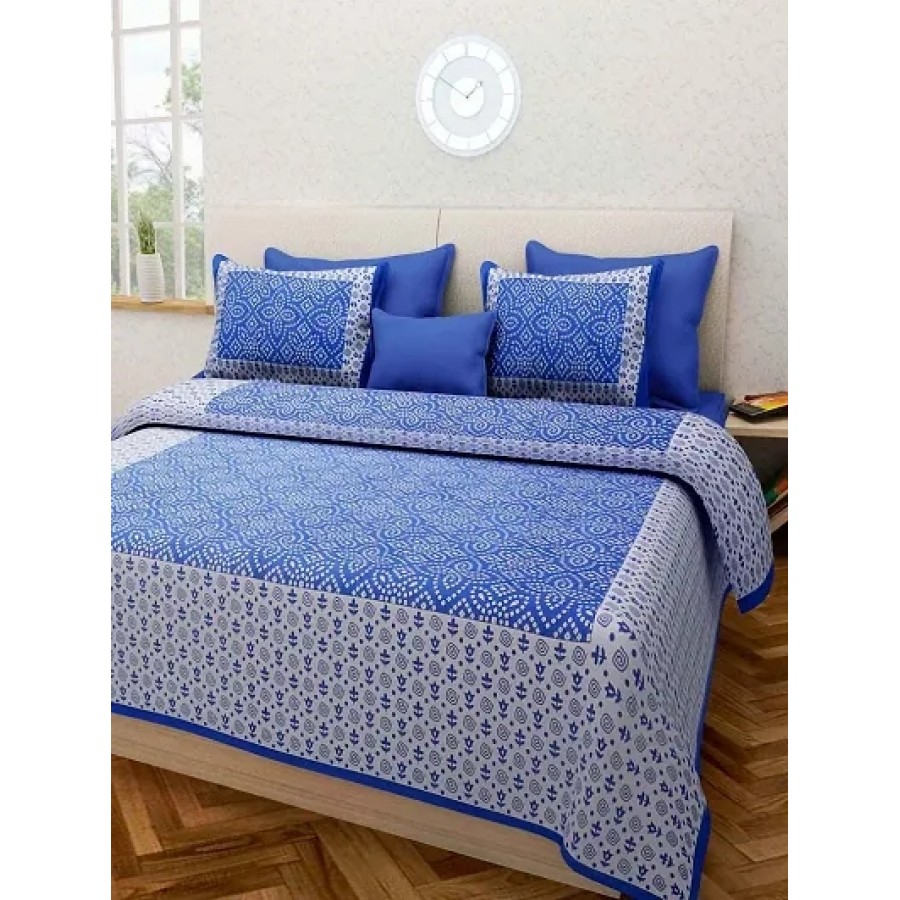 Comfortable Cotton Jaipuri Printed Double Bedsheet with Two Pillow Covers