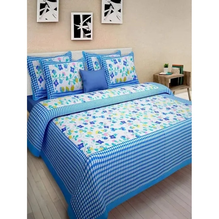 Comfortable Cotton Jaipuri Printed Double Bedsheet with Two Pillow Covers