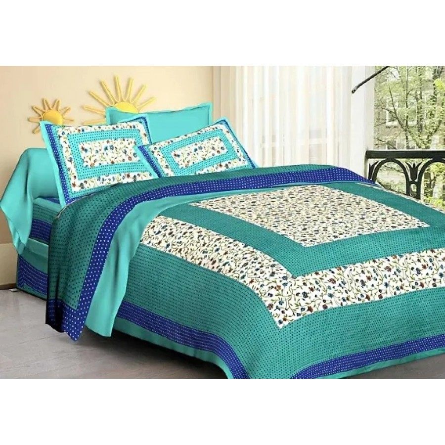 Comfortable Cotton Jaipuri Printed Double Bedsheet with Two Pillow Covers