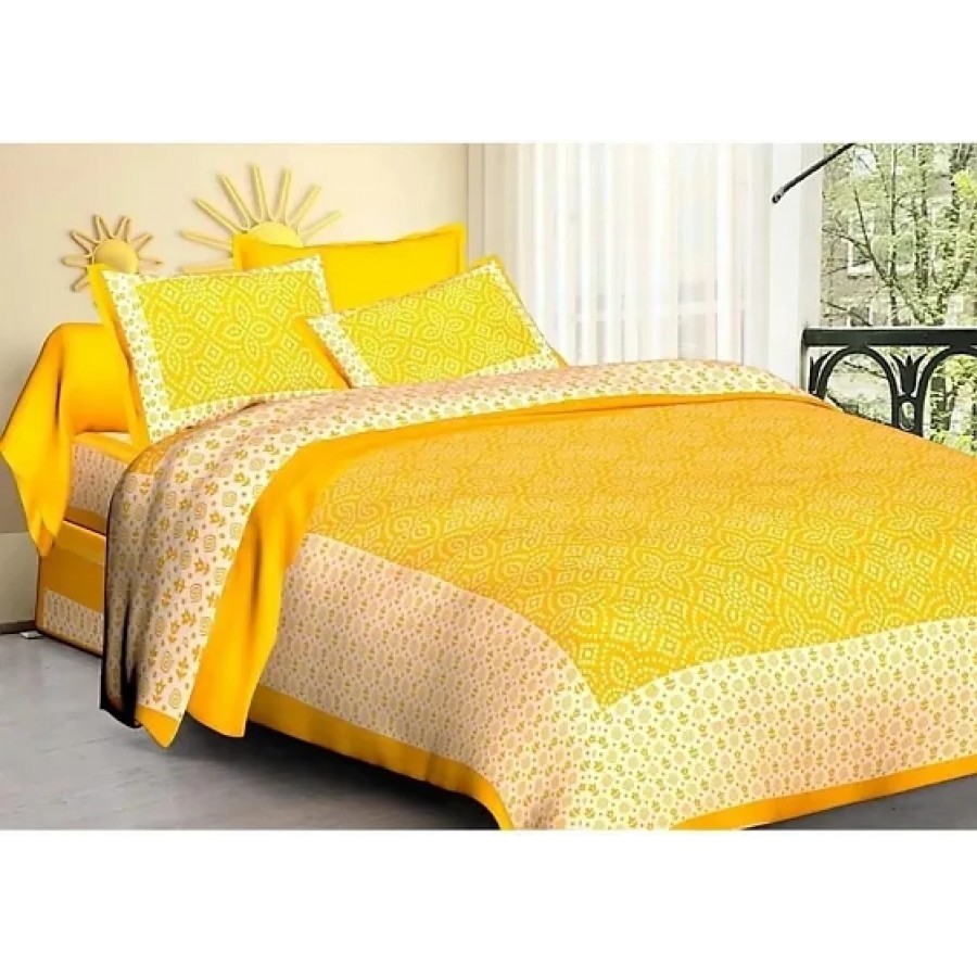 Comfortable Cotton Printed Double Bedsheet with Two Pillow Covers