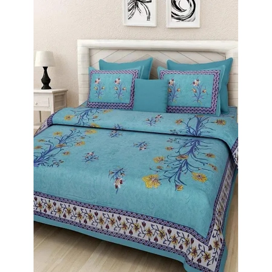 Comfortable Cotton Printed Double Bedsheet with Two Pillow Covers