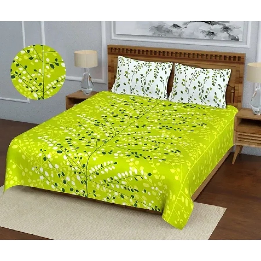 Comfortable Cotton Printed Double Bedsheet with Two Pillow Covers