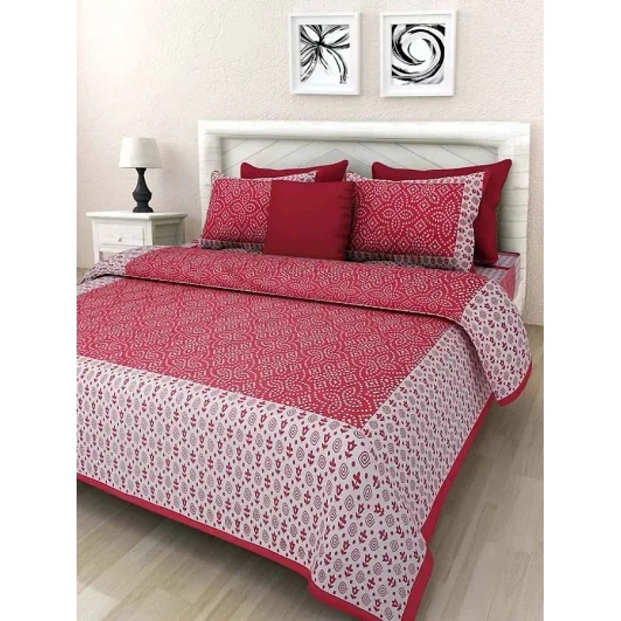 Comfortable Cotton Printed Double Bedsheet with Two Pillow Covers