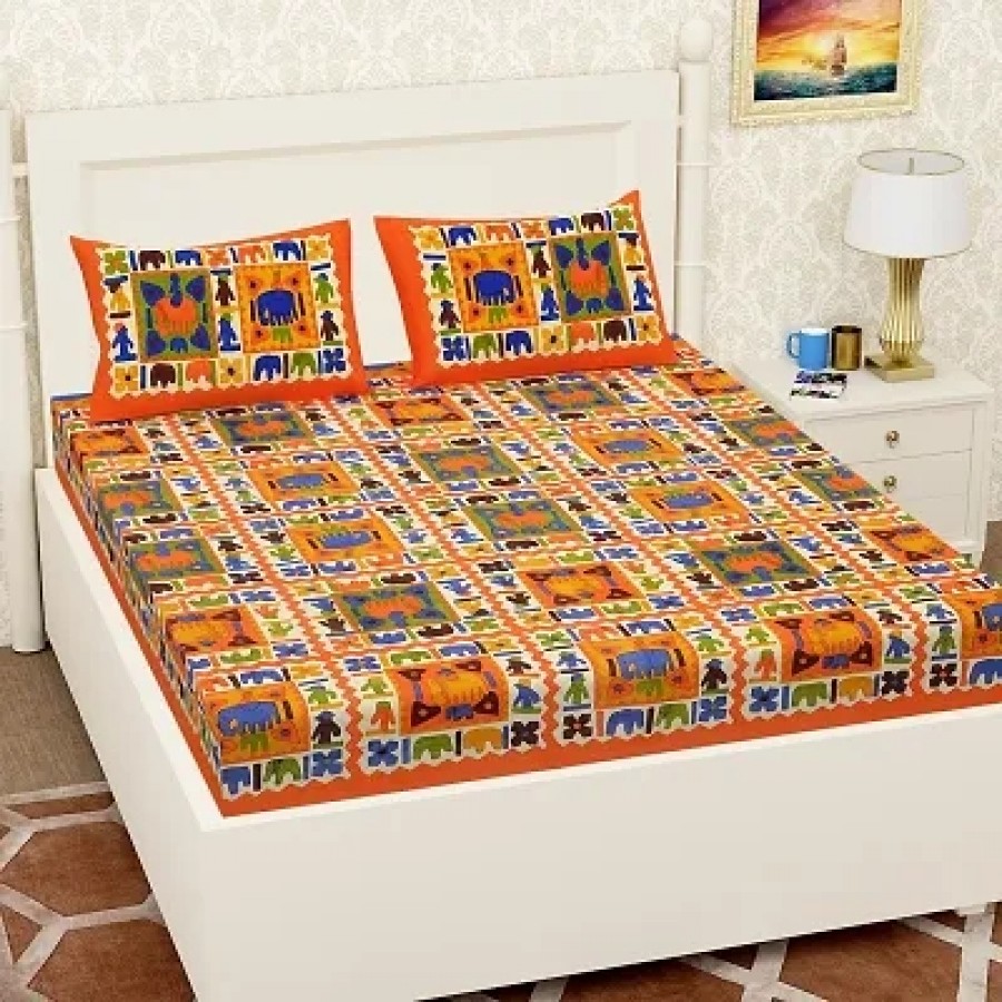 Comfortable Cotton Printed Double Bedsheet with Two Pillow Covers