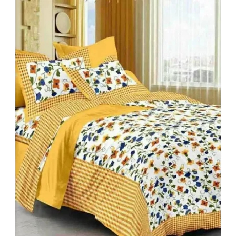 Comfortable Cotton Printed Double Bedsheet with Two Pillow Covers