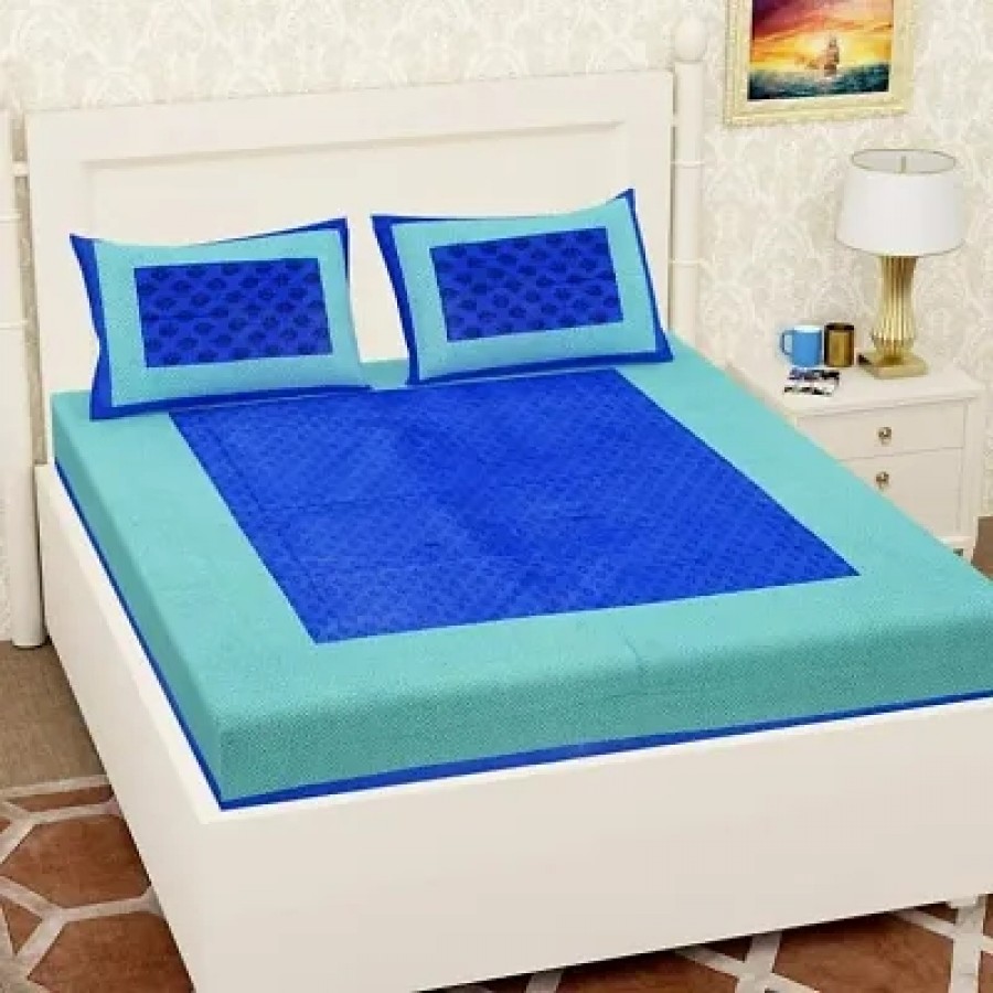 Comfortable Cotton Printed Double Bedsheet with Two Pillow Covers