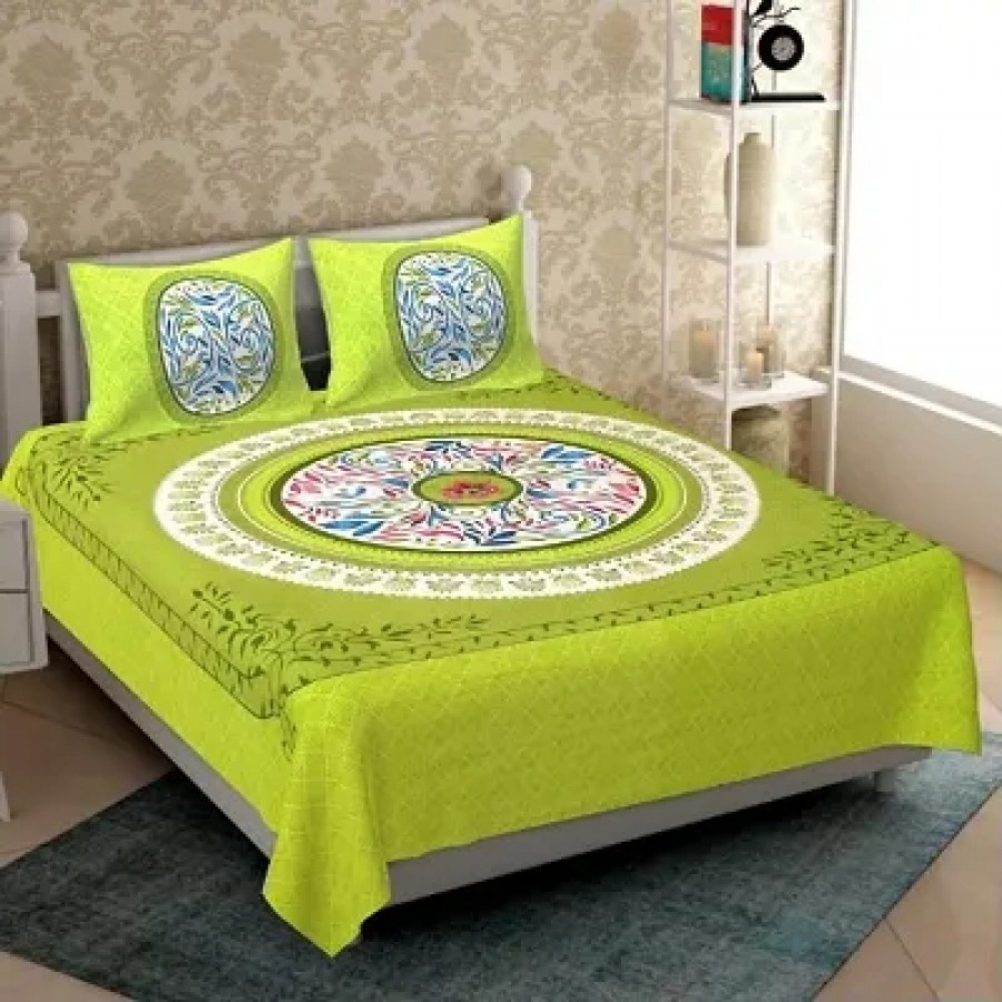 Comfortable Cotton Printed Double Bedsheet with Two Pillow Covers