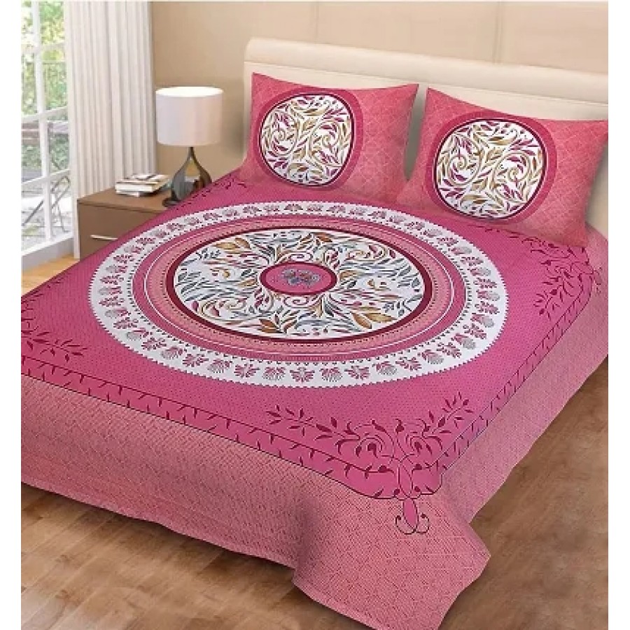 Comfortable Cotton Printed King Bedsheet with Pillow Covers