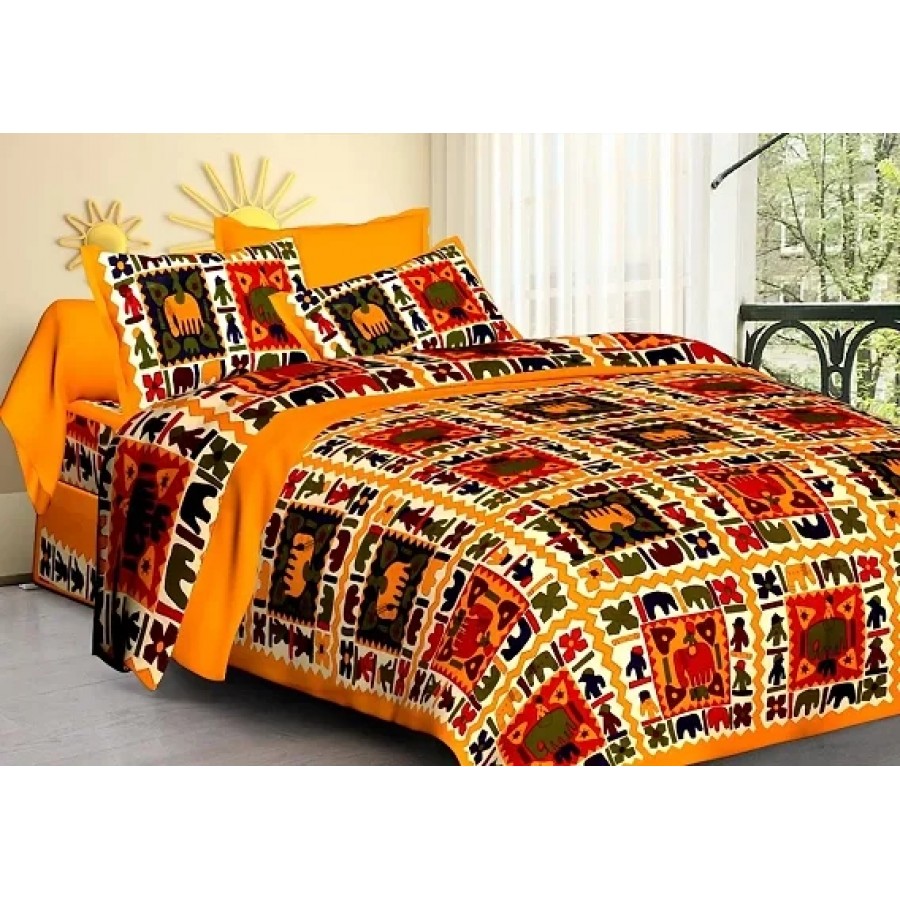 Comfortable Cotton Printed King Bedsheet with Two Pillow Covers