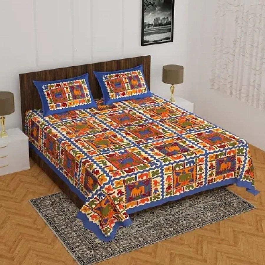 Comfortable Cotton Printed King Bedsheet with Two Pillow Covers