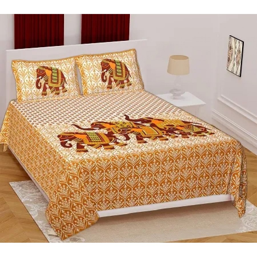 Comfortable Cotton Printed King Bedsheet with Two Pillow Covers