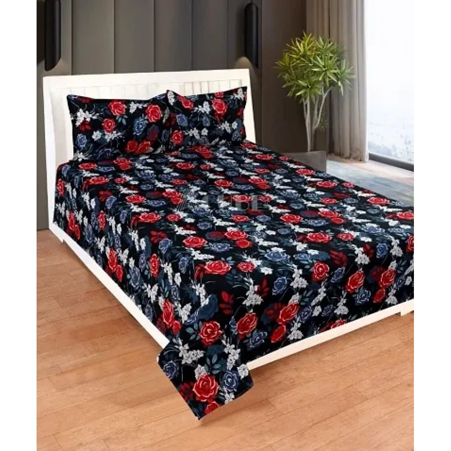 Comfortable Glace Cotton Digital Print Double Bedsheet with Two Pillow Covers