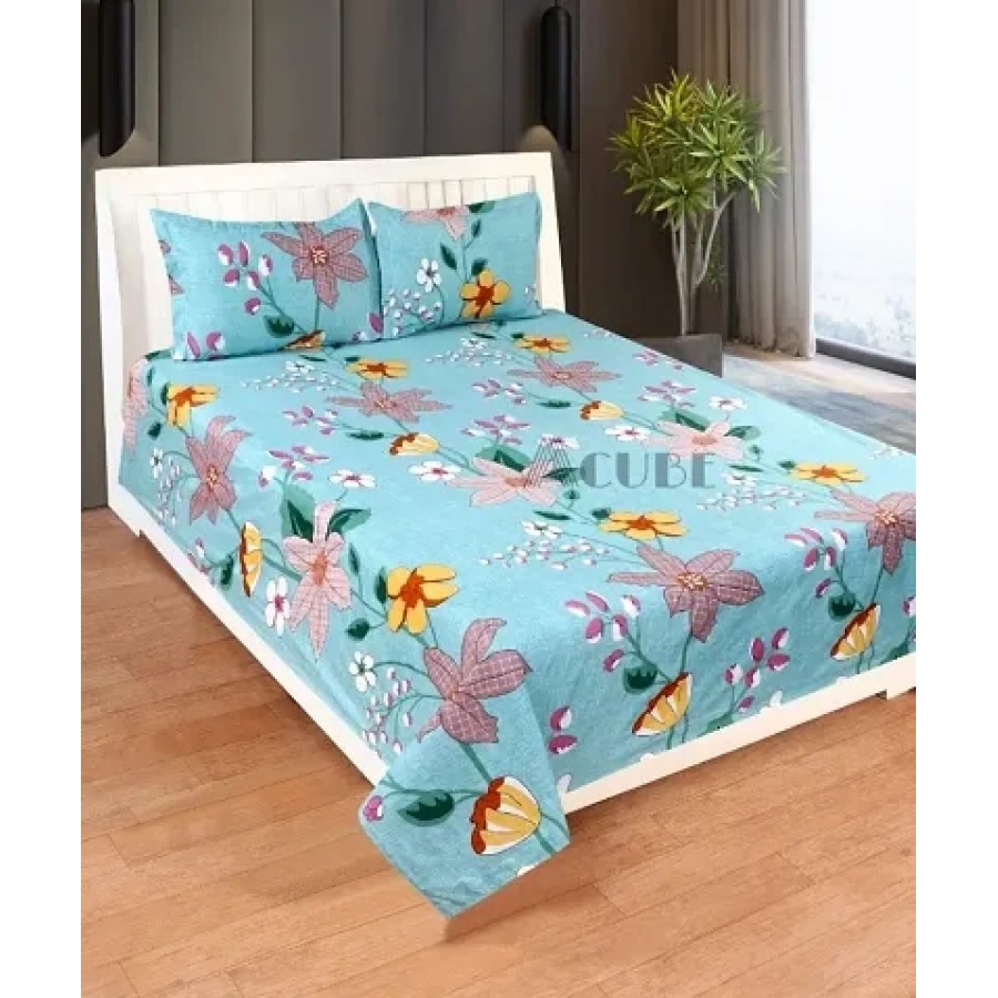 Comfortable Glace Cotton Digital Print Double Bedsheet with Two Pillow Covers