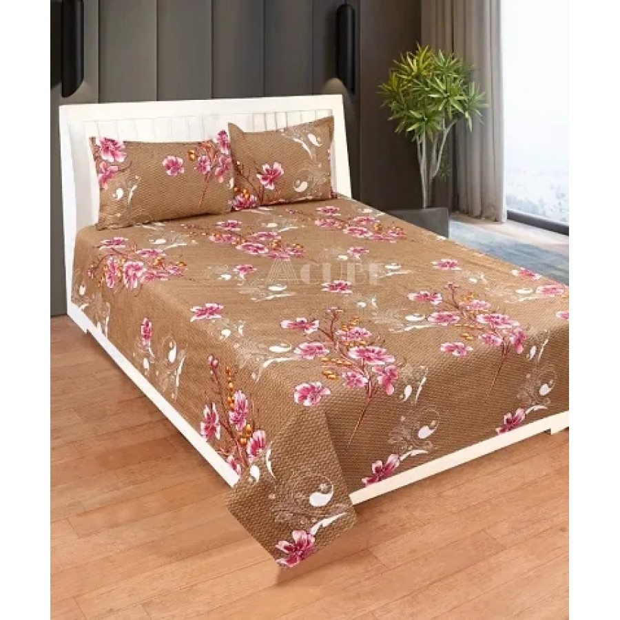 Comfortable Glace Cotton Digital Print Double Bedsheet with Two Pillow Covers